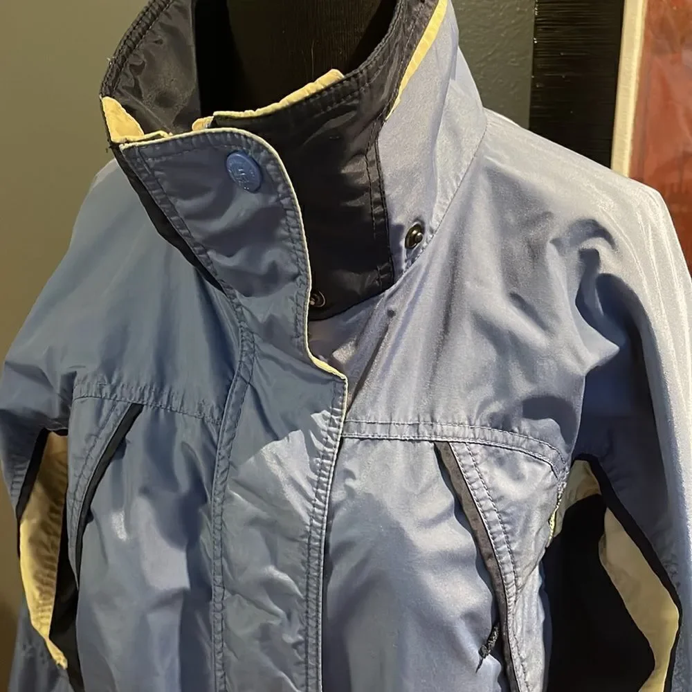 Columbia Fire Ridge blue/navy/light gray zipper/snap front snowboard jacket. Sm